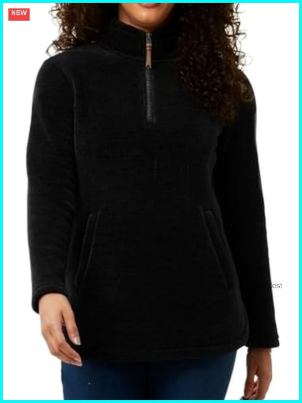 Mock Neck Fleece Quarter Zip Pullover Sweater with Pockets